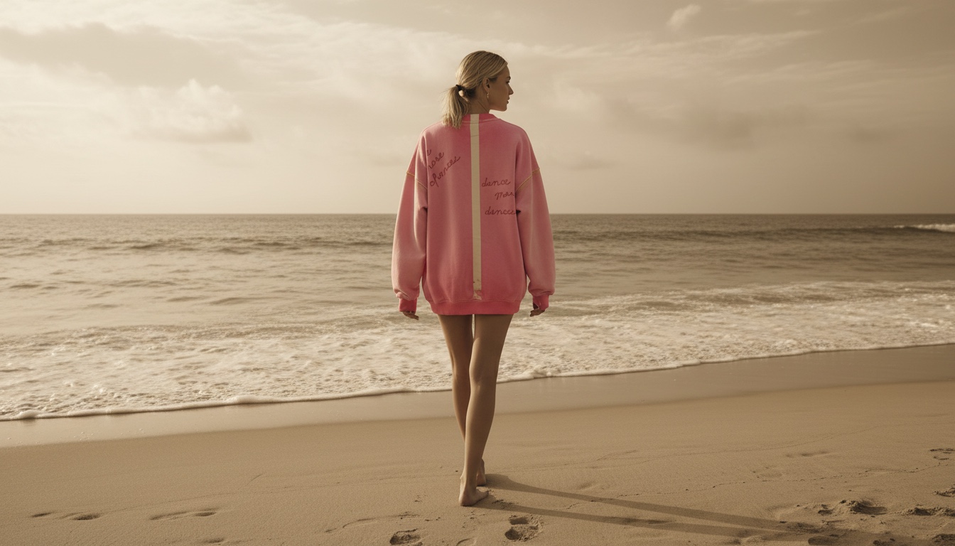 House of Malibu hand painted pink sweatshirt at the beach